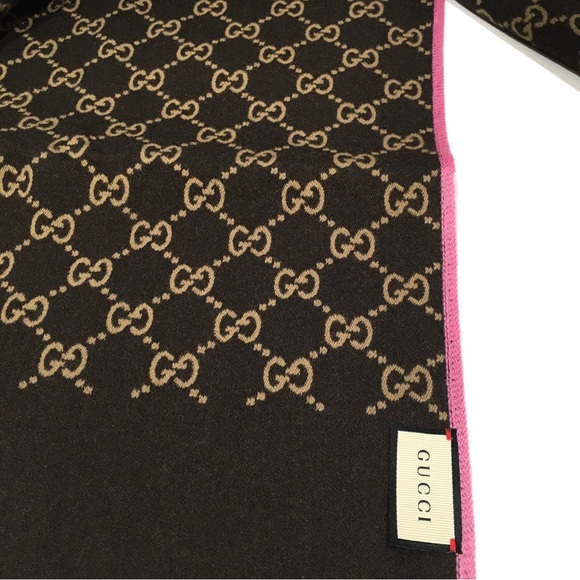 GUCCI Guccissima Wool / Silk Scarf -Brown / Pink Double Side -NWT - Picture 7 of 9